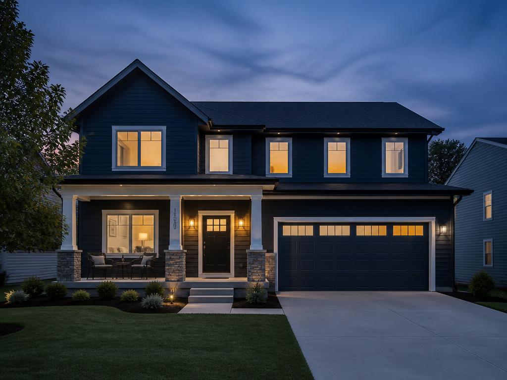 Renovated single family home at dusk